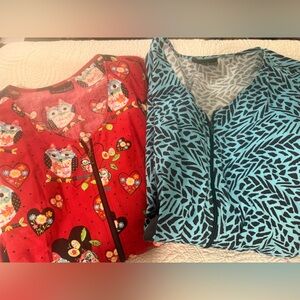 Cherokee Scrub Jacket Bundle XL Owl & Teal Zip Nurse Duo